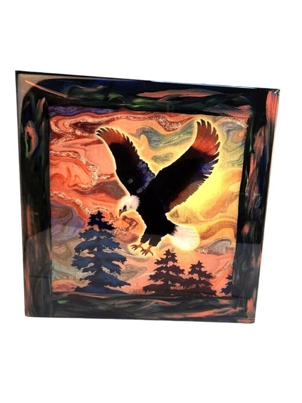Eagle Wall Art or Large trivet tile With Abstract Background Handmade Resin top